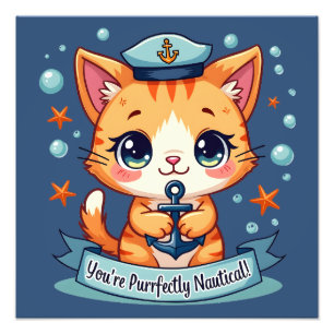 Foto Gato Naval Kawaii Navegando Âncora Trocadilho