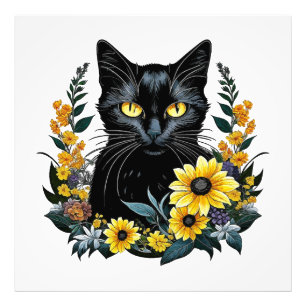 Foto gato preto com flores