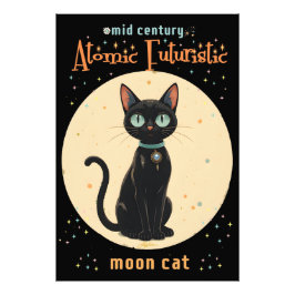 Foto Gato Preto Futurista Atômico da Lua com texto