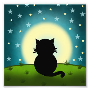 Foto Gato Preto Olhando Para a Lua