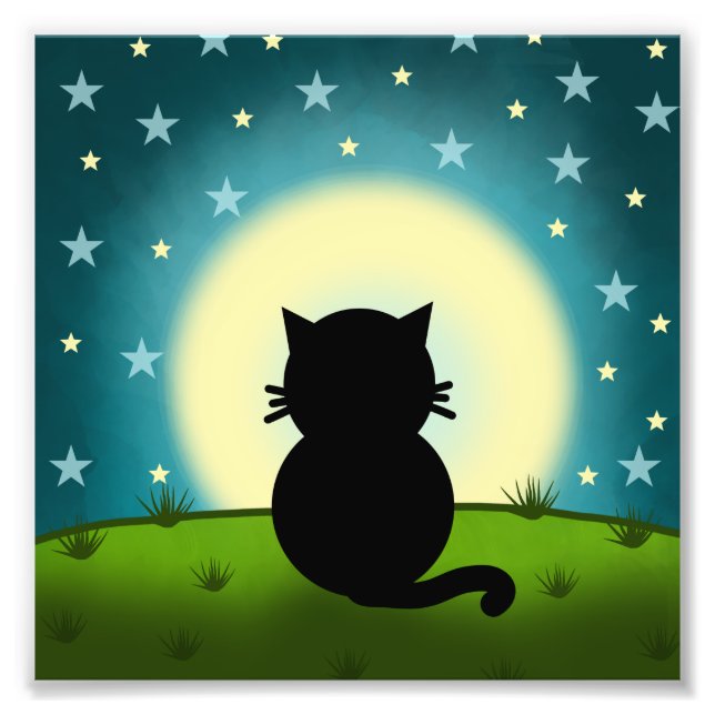 Foto Gato Preto Olhando Para a Lua (Frente)