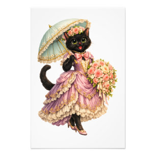 Foto Gato Preto Vitoriano Elegante em Vestido Lavanda