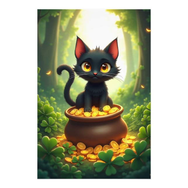 Foto Gato Whimsical em um Pote Dourado (Frente)