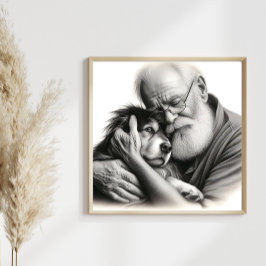 Foto Gentil Abraçar Homem Idoso com Collie Fronteiriço