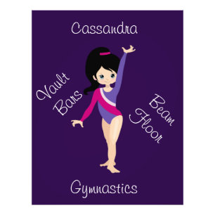 Foto Ginástica Cabelo Negro, Olhos Azuis, Leotard Roxo