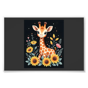 Foto Girafa Encantadora Rodeada de Flores Manga Longa