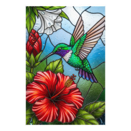 Foto Glass Patchwork Hummingbird Garden Floral Mosaic