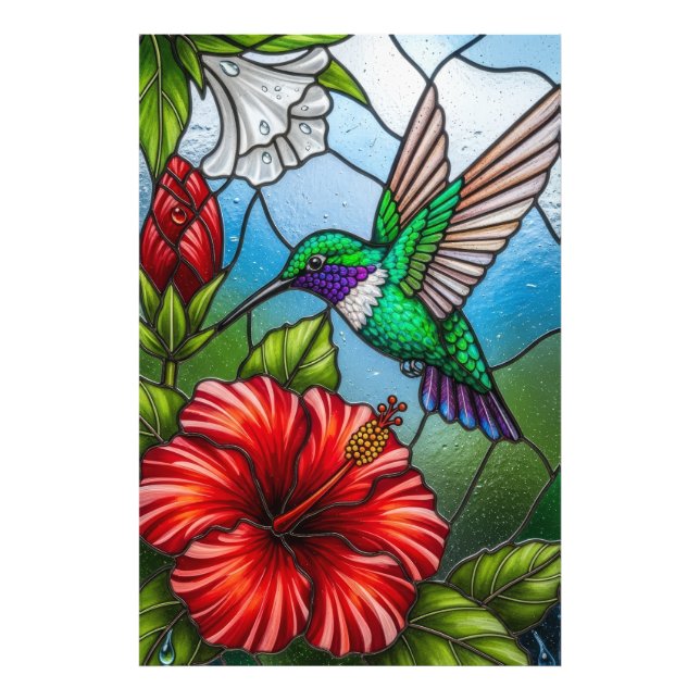 Foto Glass Patchwork Hummingbird Garden Floral Mosaic (Frente)