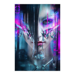 Foto Glitch Cyberpunk Face Neon Distortion Portrait