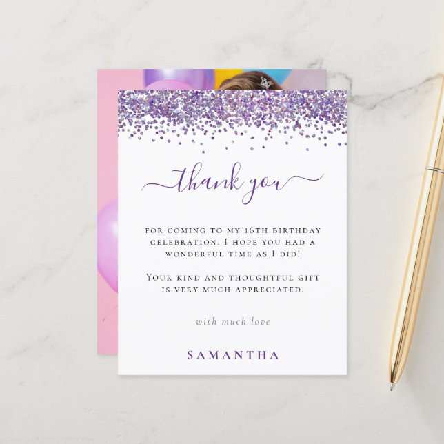Foto Glitter Roxo Do Orçamento Docinho 16 Obrigado (Frente/Verso In Situ)