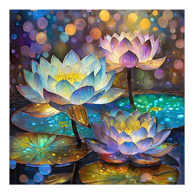 Foto Glowing Lotus Flowers Trio (Frente)