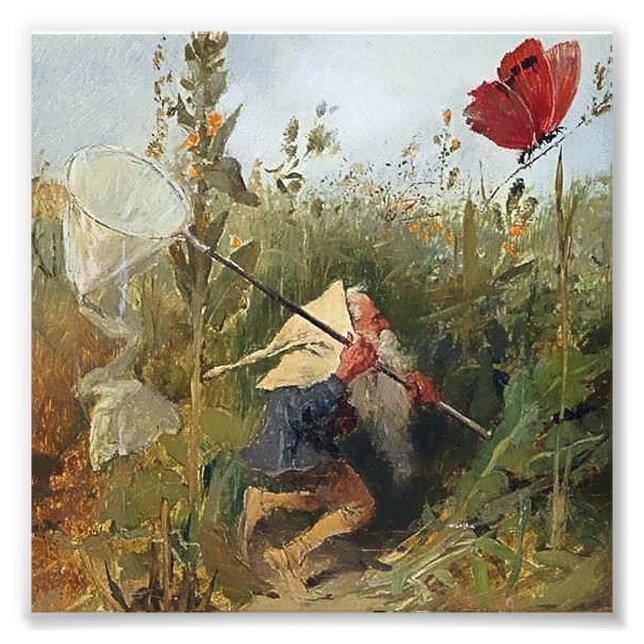 Foto "Gnome Catching Butterflies" por Heinrich Schlitt (Frente)