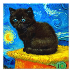 Foto Gogh Style Starry Night Cat