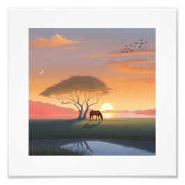 Foto Golden Sunset Savanna Horse Peace Home