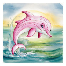 Golfinho-rosa pintado com aquarela