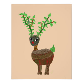 Foto Gond Reindeer Indian Folk Art Digital Red