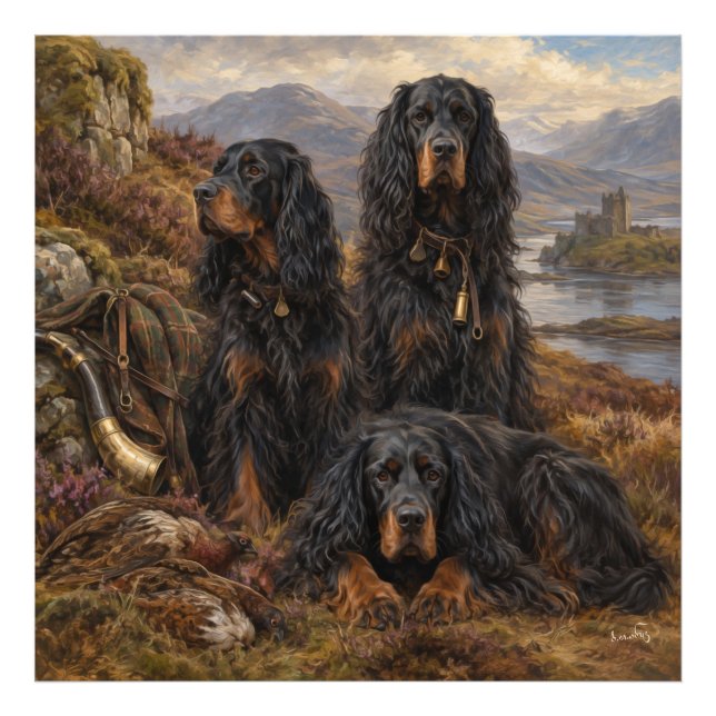 Foto Gordon setter com faisões, Arte (Frente)