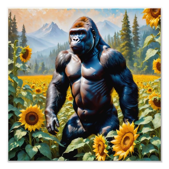 Foto Gorilla Ape Em Um Campo De Girassol (Frente)
