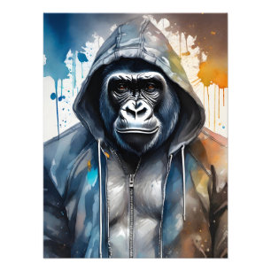 Foto Gorilla Splatter Art Watercolor Retrato Hoodie