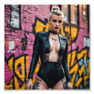 Foto Gótico Cyber Punk Girl Beco Black Leather