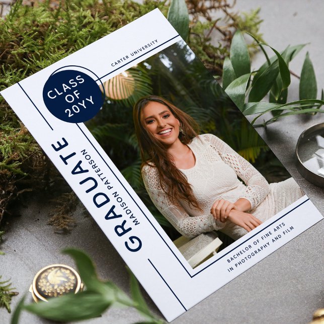 Foto Graduação Moderno Script Azul Branco (Criador carregado)