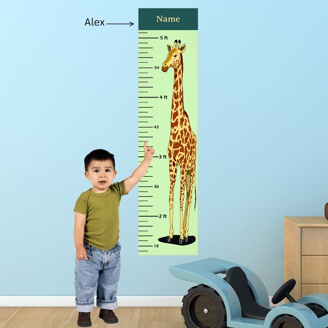 Foto Gráfico de Crescimento de Girafa de Pescoço Longo  (Long Neck Giraffe Growth Chart Add Child's Name Photo Print)