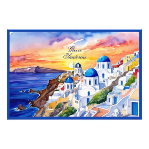 Foto Grécia Santorini Watercolor Sketch Aegean Sea