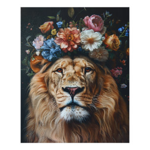Foto Groovy King: Leão Retro com uma Coroa Floral