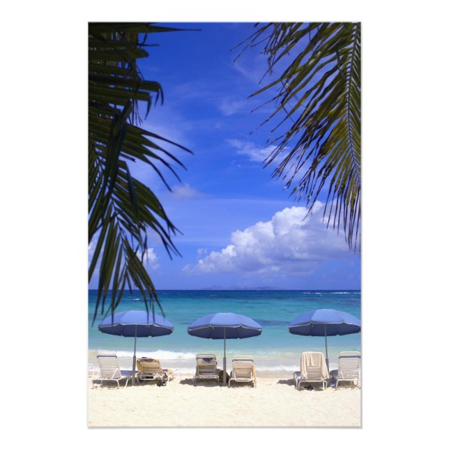 Foto guarda-chuvas na praia, St. Maarten, Caribe (Frente)
