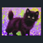 Foto Gustav Klimt Black Kitten<br><div class="desc">Impressão de fotografia com um gatinho preto Gustav Klimt! Esta beleza de olhos largos se coloca num campo verde de flores roxas. Um presente pensativo para amantes de gatos e entusiastas de arte austríacos!</div>
