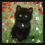 Foto Gustav Klimt Kitten<br><div class="desc">Impressão de fotografia com um gatinho Gustav Klimt! Este gatinho preto veste um colar prateado e se senta num campo de flores vermelhas,  azuis,  brancas e amarelas. Um presente maravilhoso para amantes de gatos e entusiastas de arte austríacos!</div>