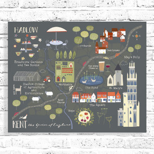 Foto Hadlow, Kent Ilustrated English Village Map