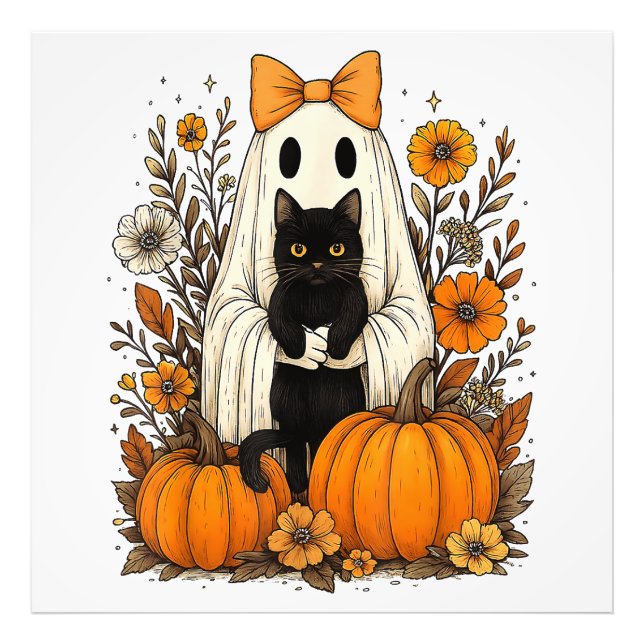 Foto Halloween Ghost segurando gato preto (Frente)
