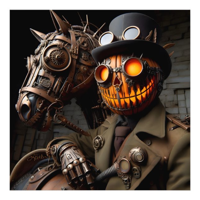 Foto Halloween Steampunk Jack-O-Lantern Horseman (Frente)