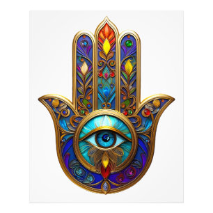 Foto Hamsa Colorido Dourado Terceiro Olho Turquesa Safi