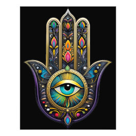 Foto Hamsa Preto Colorido com Terceiro Olho Turquesa