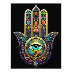 Foto Hamsa Preto Colorido com Terceiro Olho Turquesa