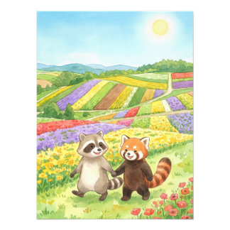 Foto Hand-Painted Raccoon & Red Panda Meadow
