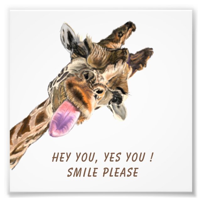 Foto Happy Giraffe Tongue Out Engraçado Impressão de Fo (Frente)