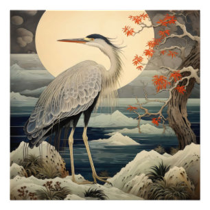 Foto Heron na Arte Japonesa da Noite Ukiyo