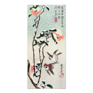 Foto Hiroshige Sparrows e Camellias na Impressão de Nev