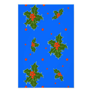 Foto Holly (Ilex) Motif de Natal em Fundo Azul