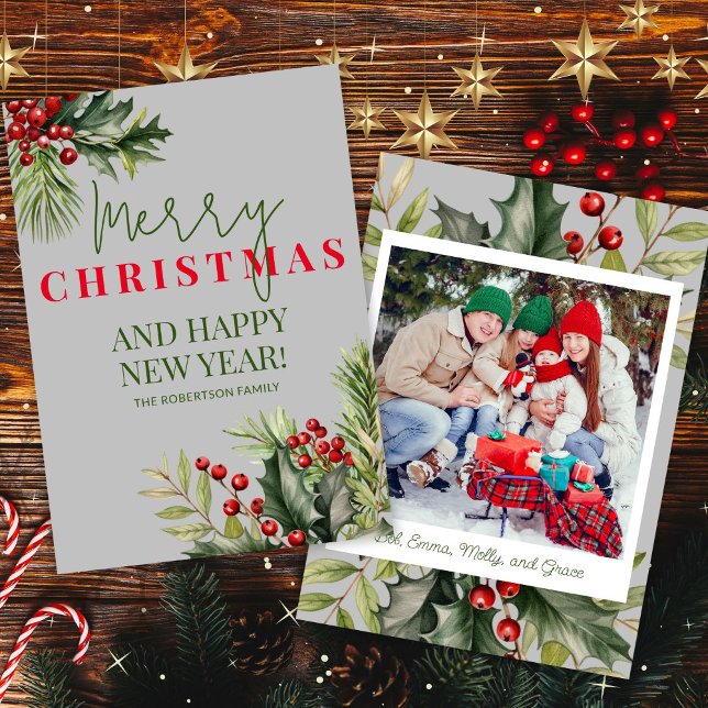 Foto: Holly Pine Red Berries Cartão de Natal (Criador carregado)