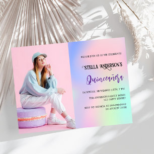 Foto holográfica rosa Convite Quinceanera