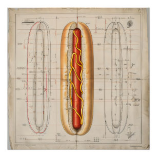 Foto Hot Dog Vintage Blueprint