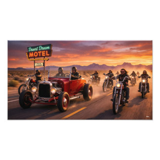 Foto Hot rods and Hells and bikes on the road