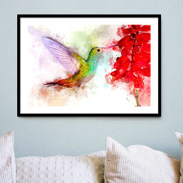 Foto Hummingbird com flor Watercolor - 03