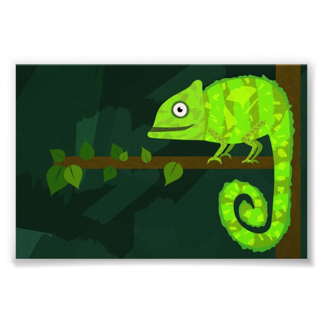 Foto Ilustração de Camaleão Verde Fofo Réptil Tropical (Frente)
