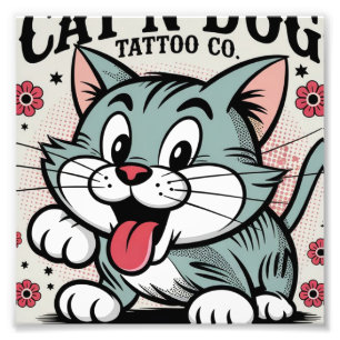 Foto Ilustração de Gato do Estilo de Tatuagem Vintage