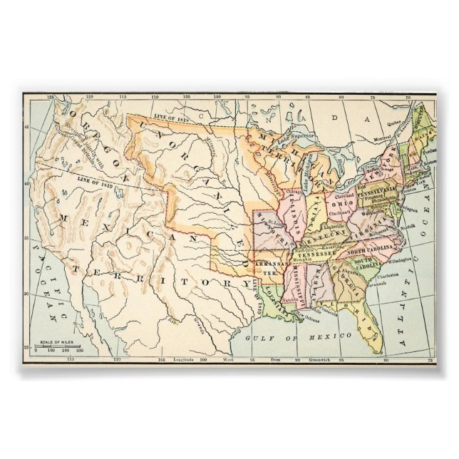 Foto Ilustração de Mapa Histórico dos Estados Unidos de (Frente)